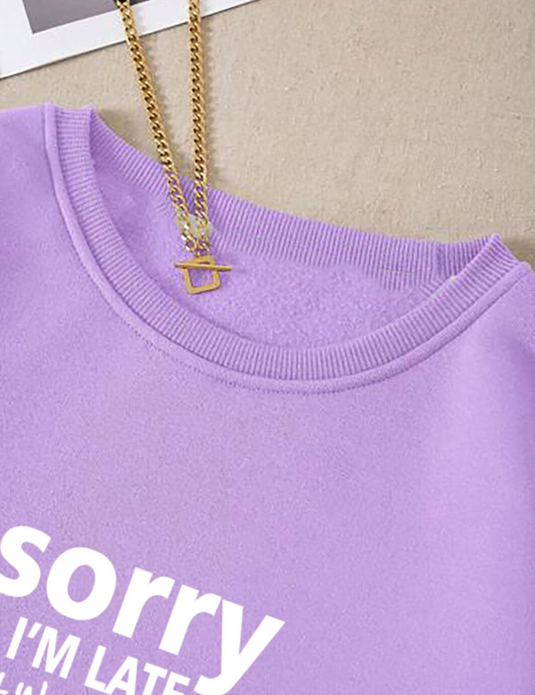 Kotty Purple Typography Printed Long Sleeves Fleece Pullover Sweatshirt