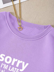 Kotty Purple Typography Printed Long Sleeves Fleece Pullover Sweatshirt