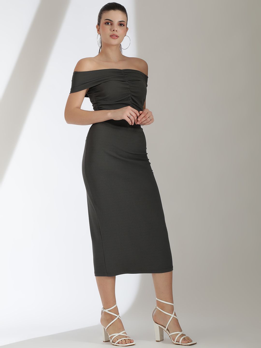 Kotty Grey Off Shoulder Top With Skirt