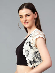 Kotty Self Design Crochet Open Front Crop Shrug