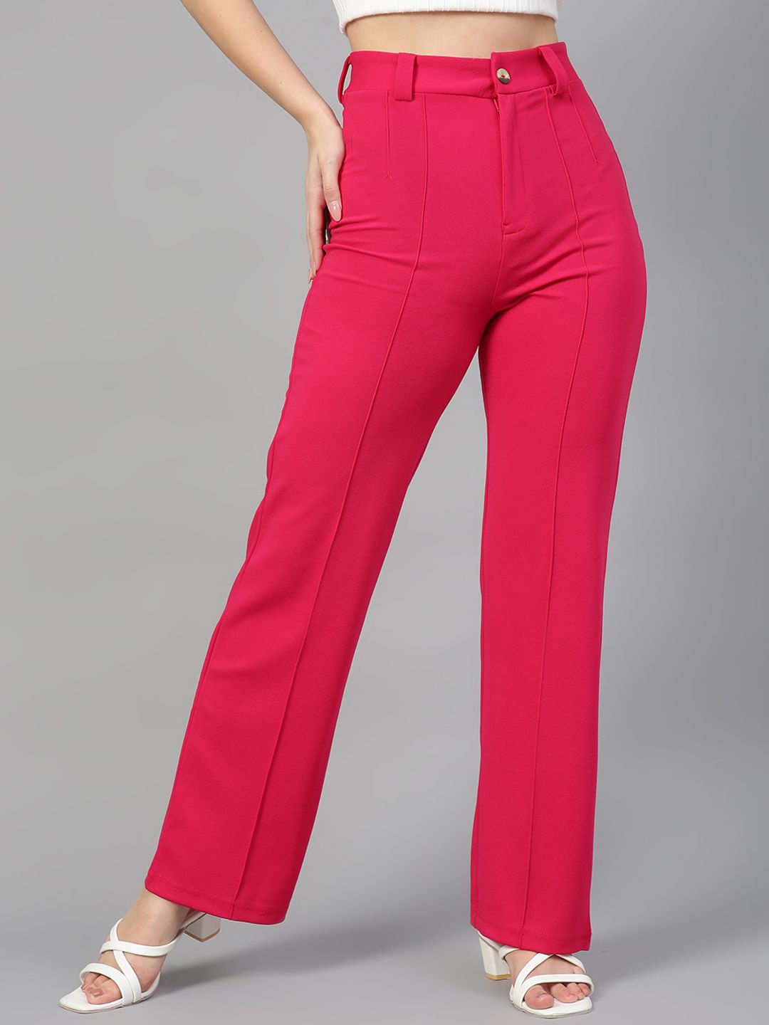 KOTTY BIZwear Women Relaxed Straight Fit High-Rise Easy Wash Parallel Trousers