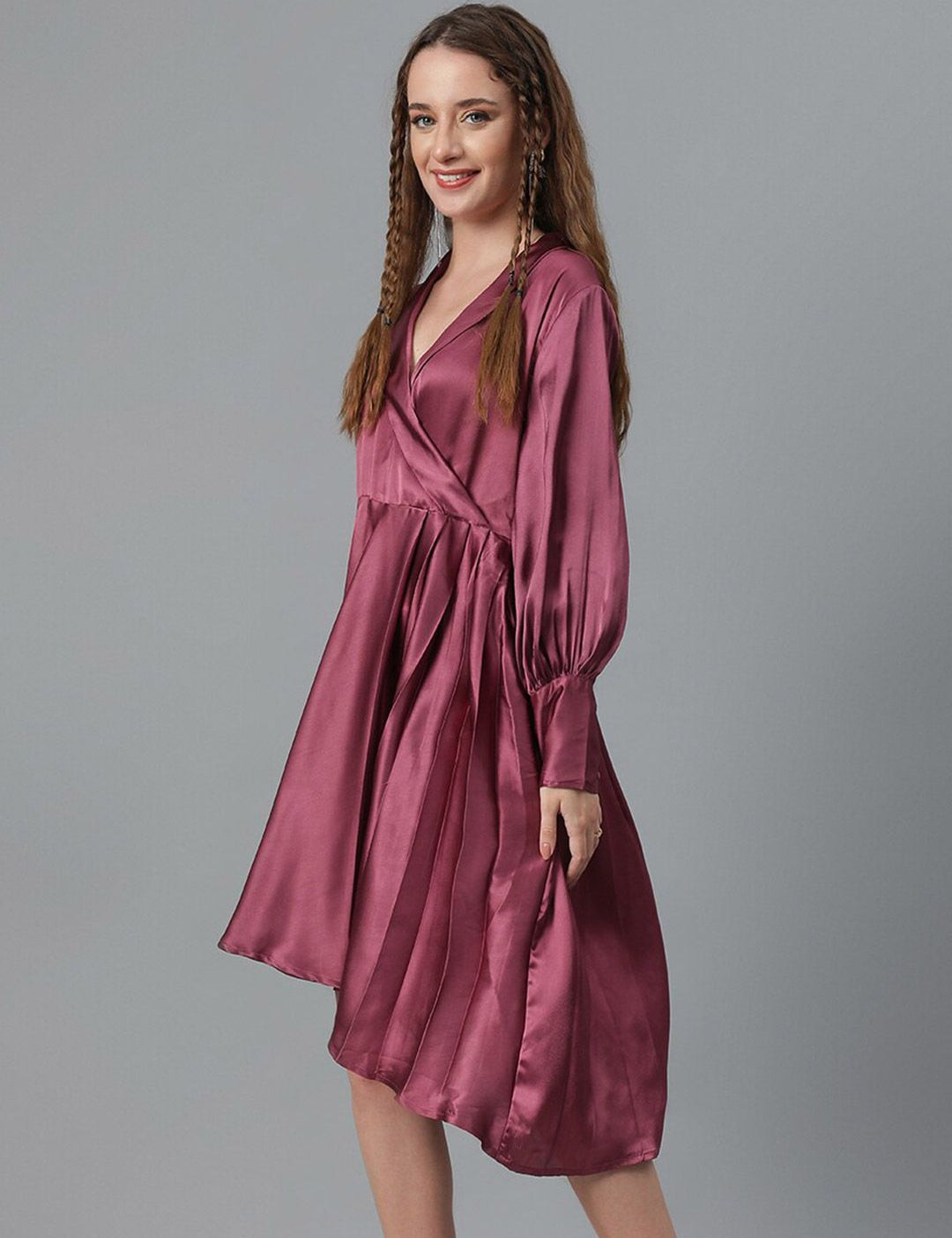 Kotty Pink Cuffed Sleeves Fit & Flare Dress