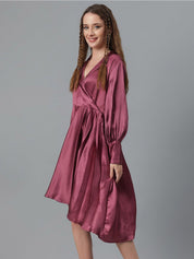 Kotty Pink Cuffed Sleeves Fit & Flare Dress