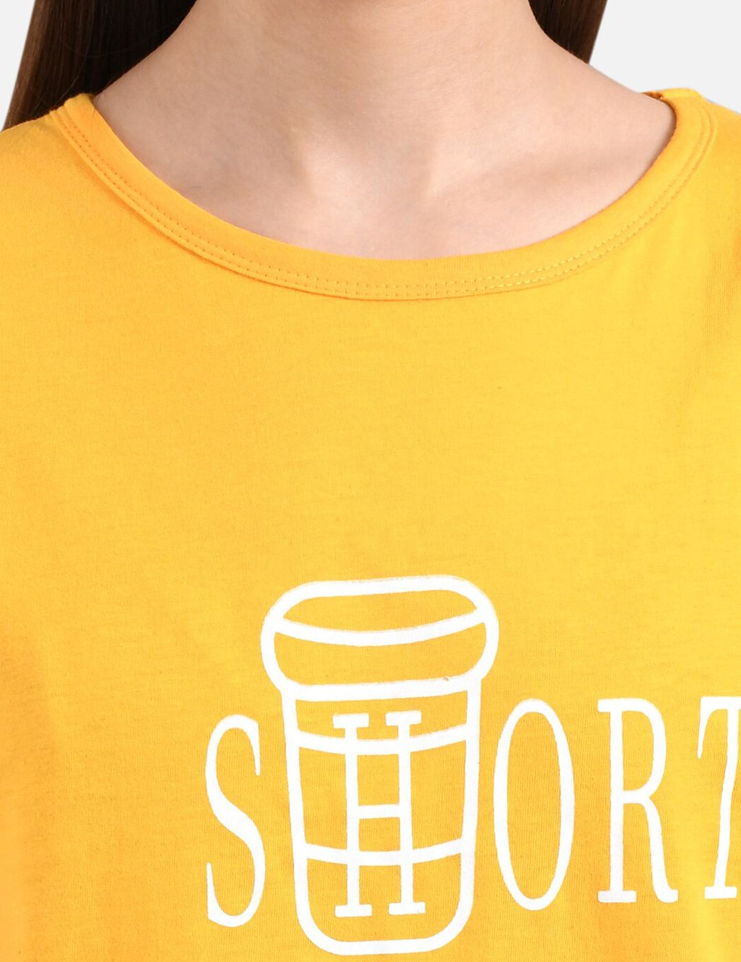 Kotty Women Yellow Printed Round Neck T-shirt