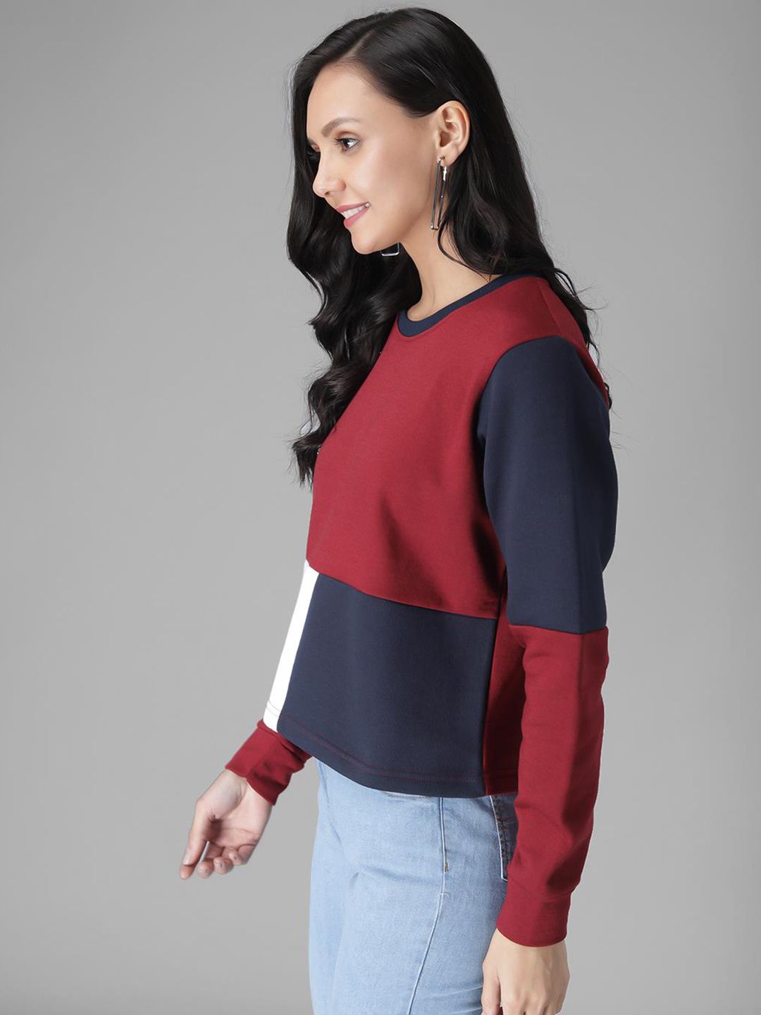Kotty Women Maroon & White Colourblocked Sweatshirt