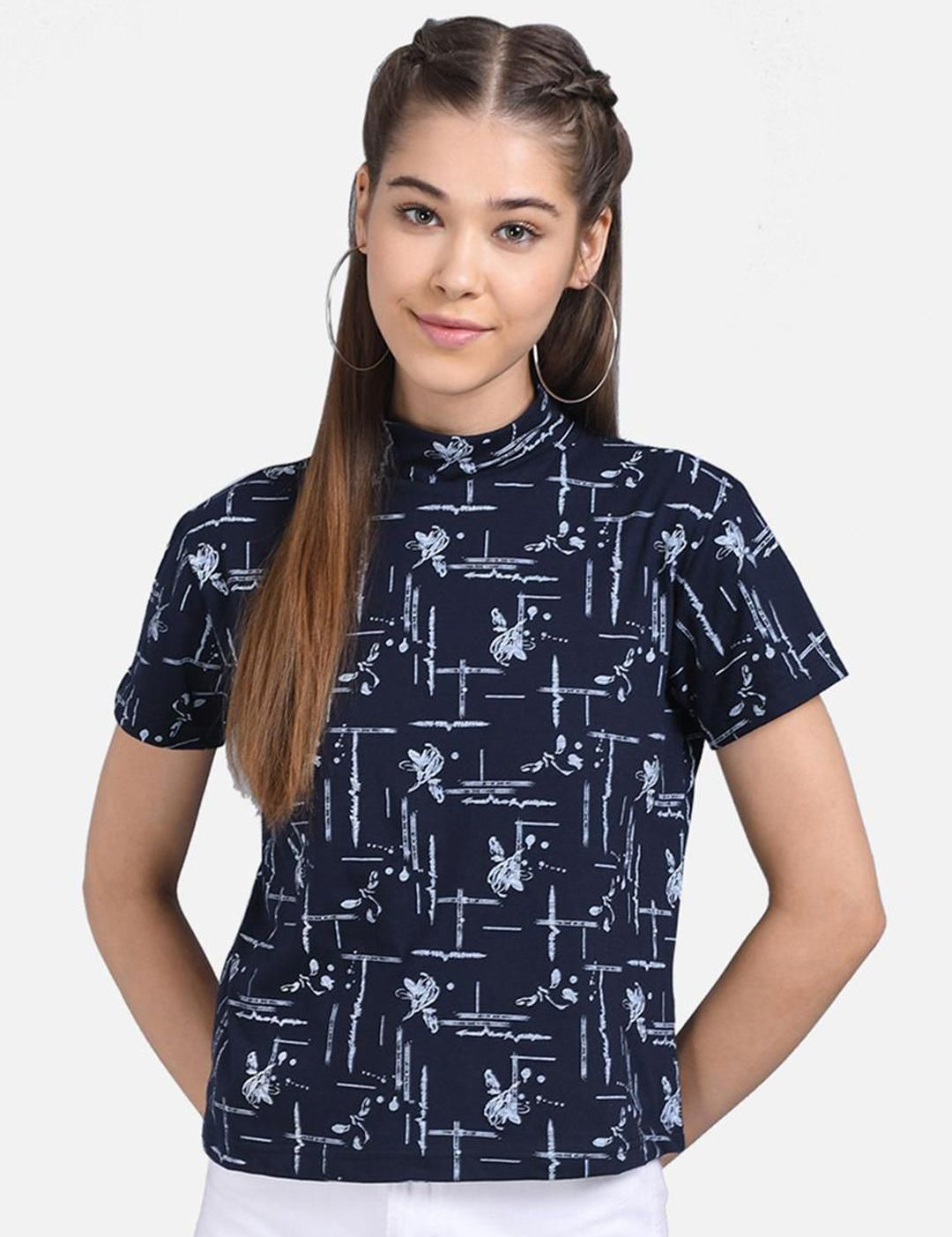 Kotty Floral Printed Pure Cotton High Neck Top