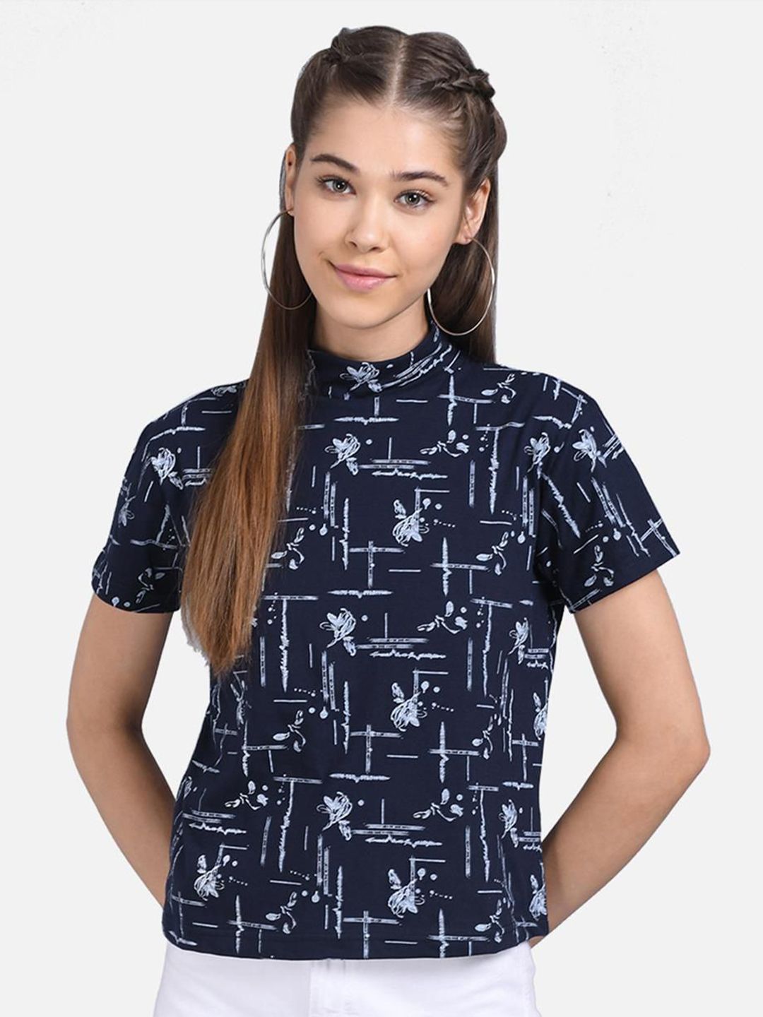 Kotty Floral Printed Pure Cotton High Neck Top