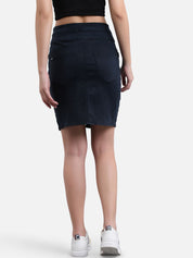 Kotty Women Navy Blue Solid Denim Straight Mini Skirt