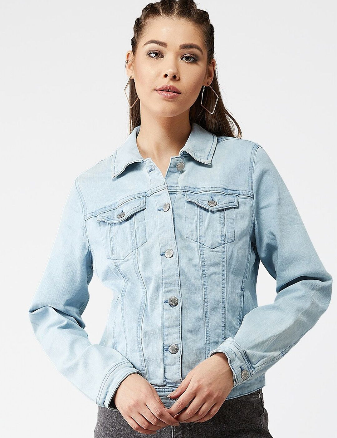 Kotty Women Blue Solid Denim Jacket