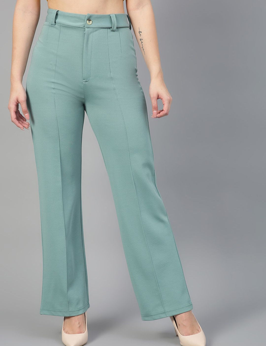 CURVE BY KOTTY BIZwear Women Relaxed Straight Leg Straight Fit High-Rise Easy Wash Trousers