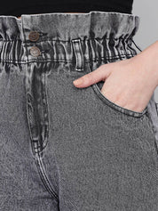 Kotty Women Charcoal Jean Boyfriend Fit High-Rise Heavy Fade Pure Cotton Jeans