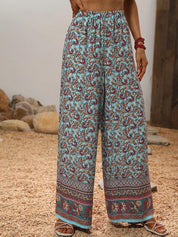 Kotty Women Blue Ethnic Motifs Printed Relaxed Straight Fit High-Rise Easy Wash Trousers