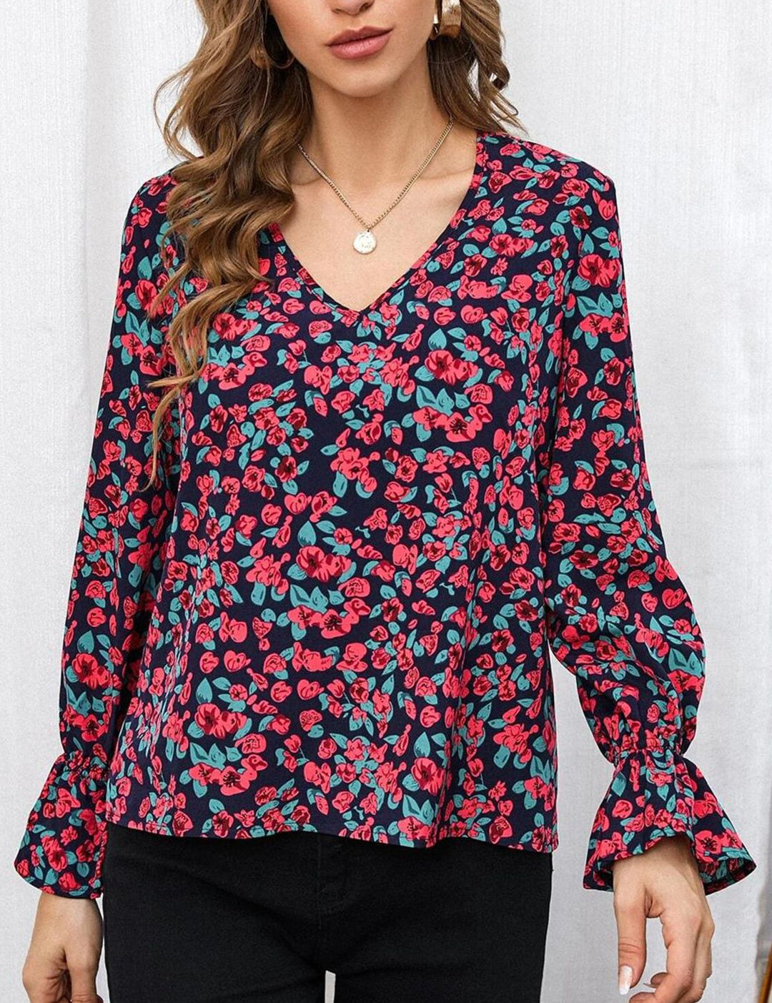 Kotty Floral Print Bell Sleeve Top