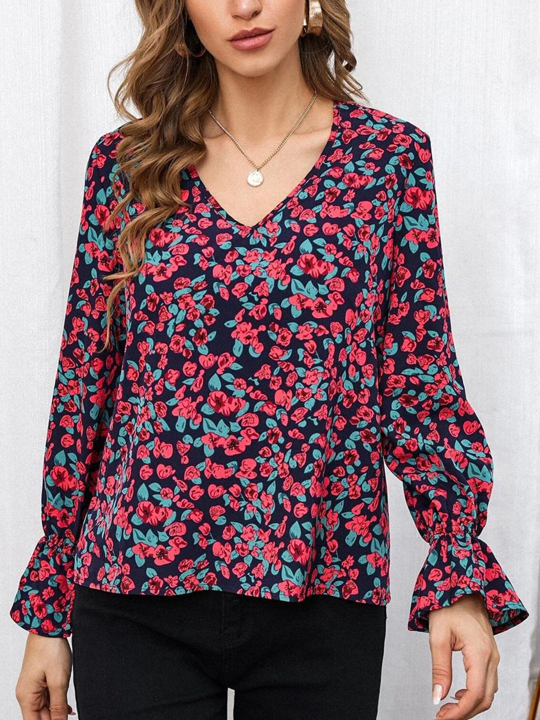 Kotty Floral Print Bell Sleeve Top