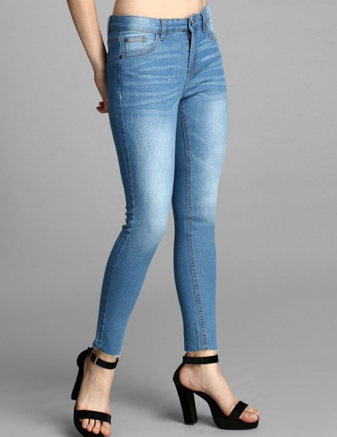 Kotty Women Blue Skinny Fit High-Rise Low Distress Jeans