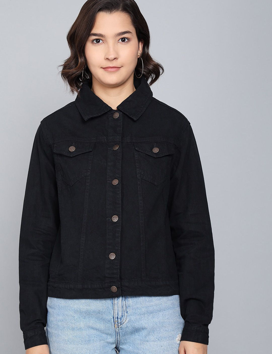 Kotty Women Black Cotton Denim Jacket