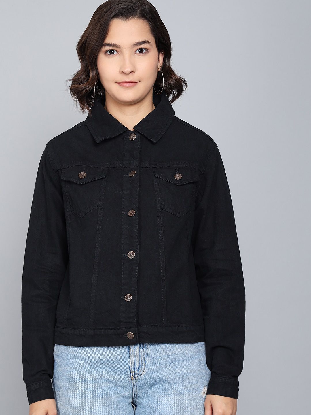 Kotty Women Black Cotton Denim Jacket
