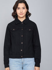 Kotty Women Black Cotton Denim Jacket