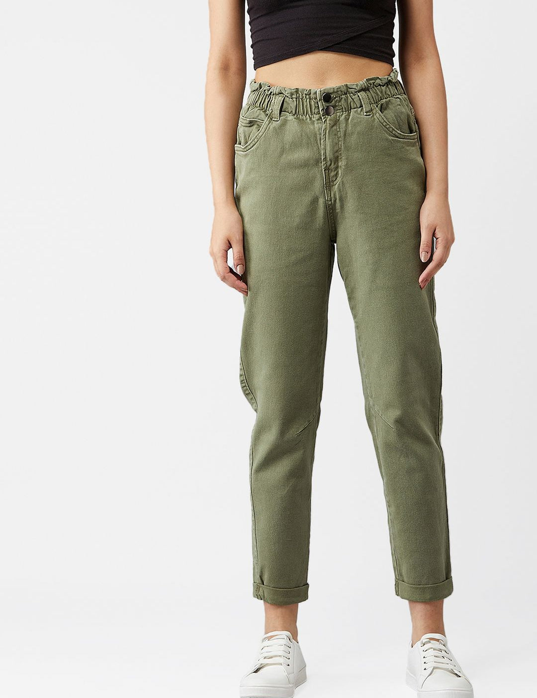 Kotty Women Olive Green Boyfriend Fit High-Rise Clean Look Jeans