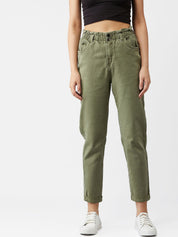 Kotty Women Olive Green Boyfriend Fit High-Rise Clean Look Jeans