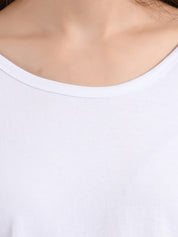 Kotty Women White & Red Colourblocked Boat Neck T-shirt