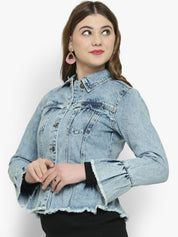 Kotty Women Blue Solid Denim Jacket