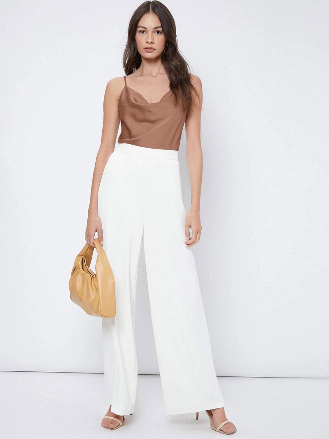 Kotty Brown Cowl Neck Satin Top