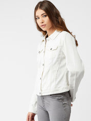 Kotty Women White Solid Denim Jacket