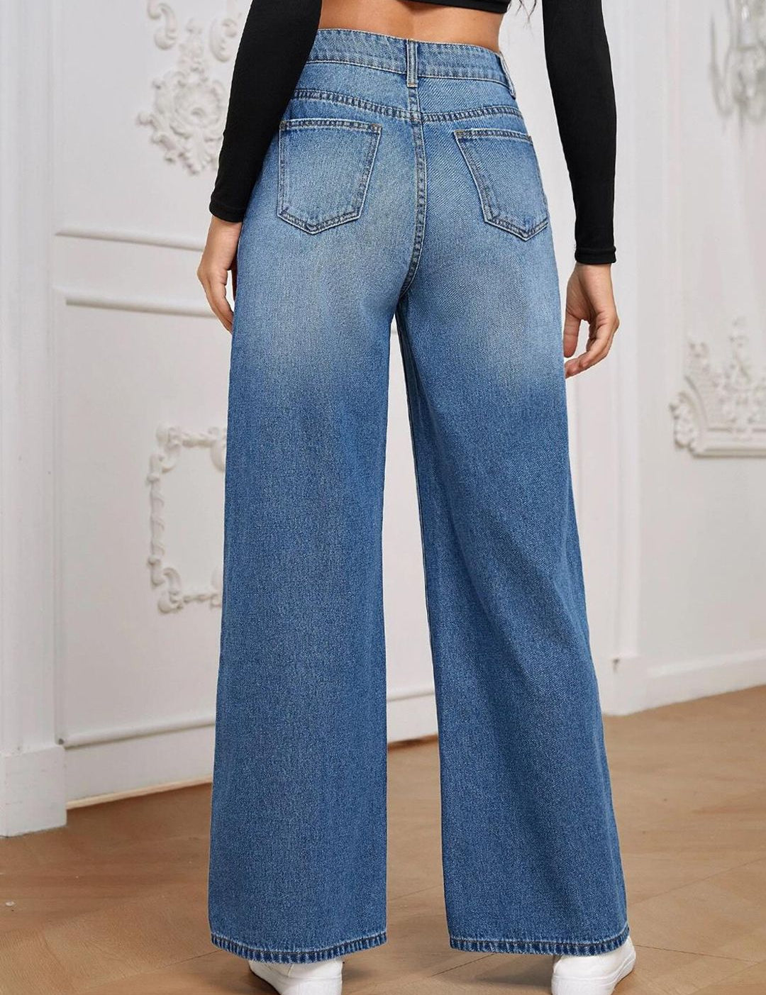 Kotty Women Wide Leg Fit High-Rise Heavy Fade Stretchable Jeans