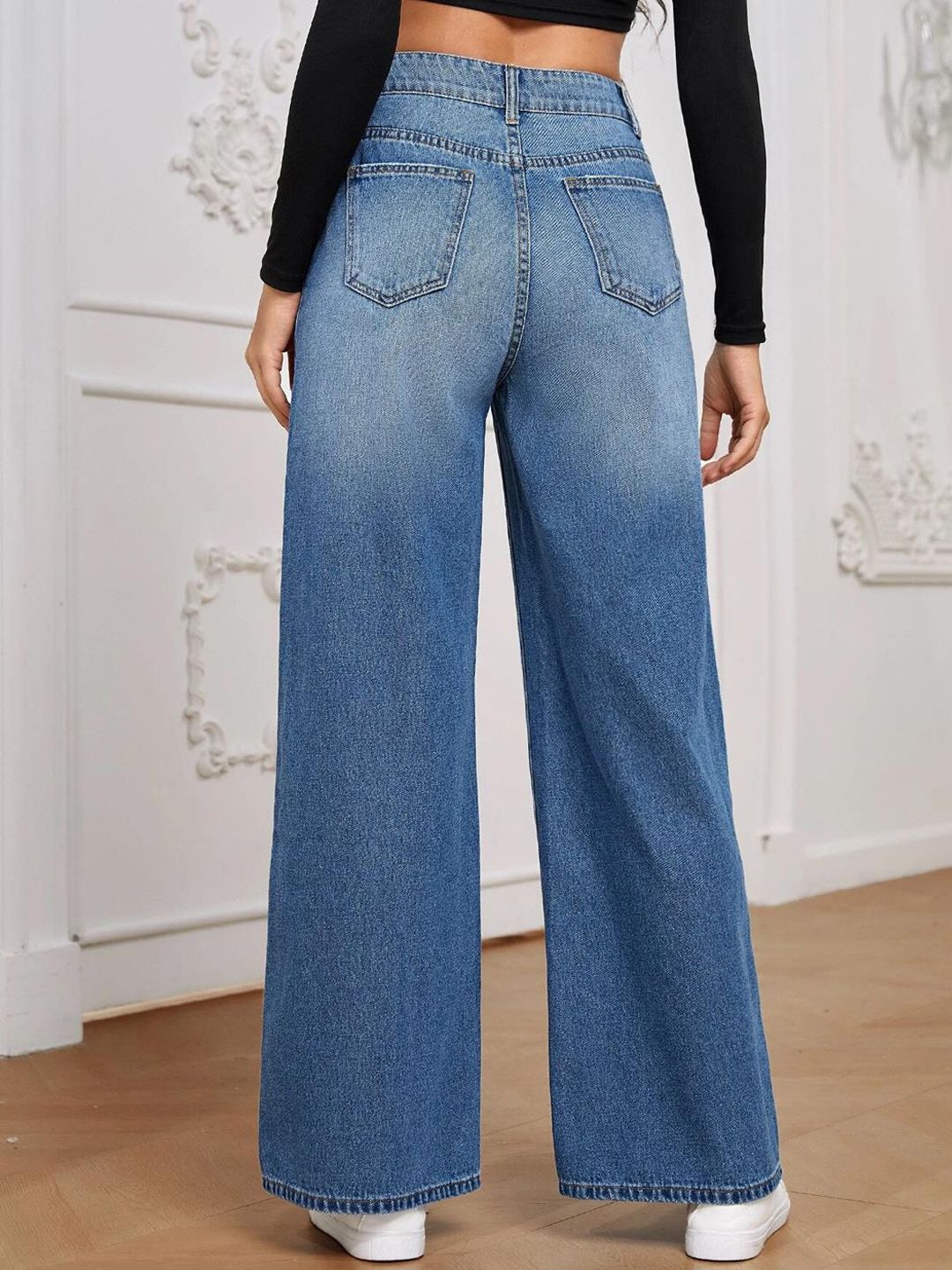 Kotty Women Wide Leg Fit High-Rise Heavy Fade Stretchable Jeans