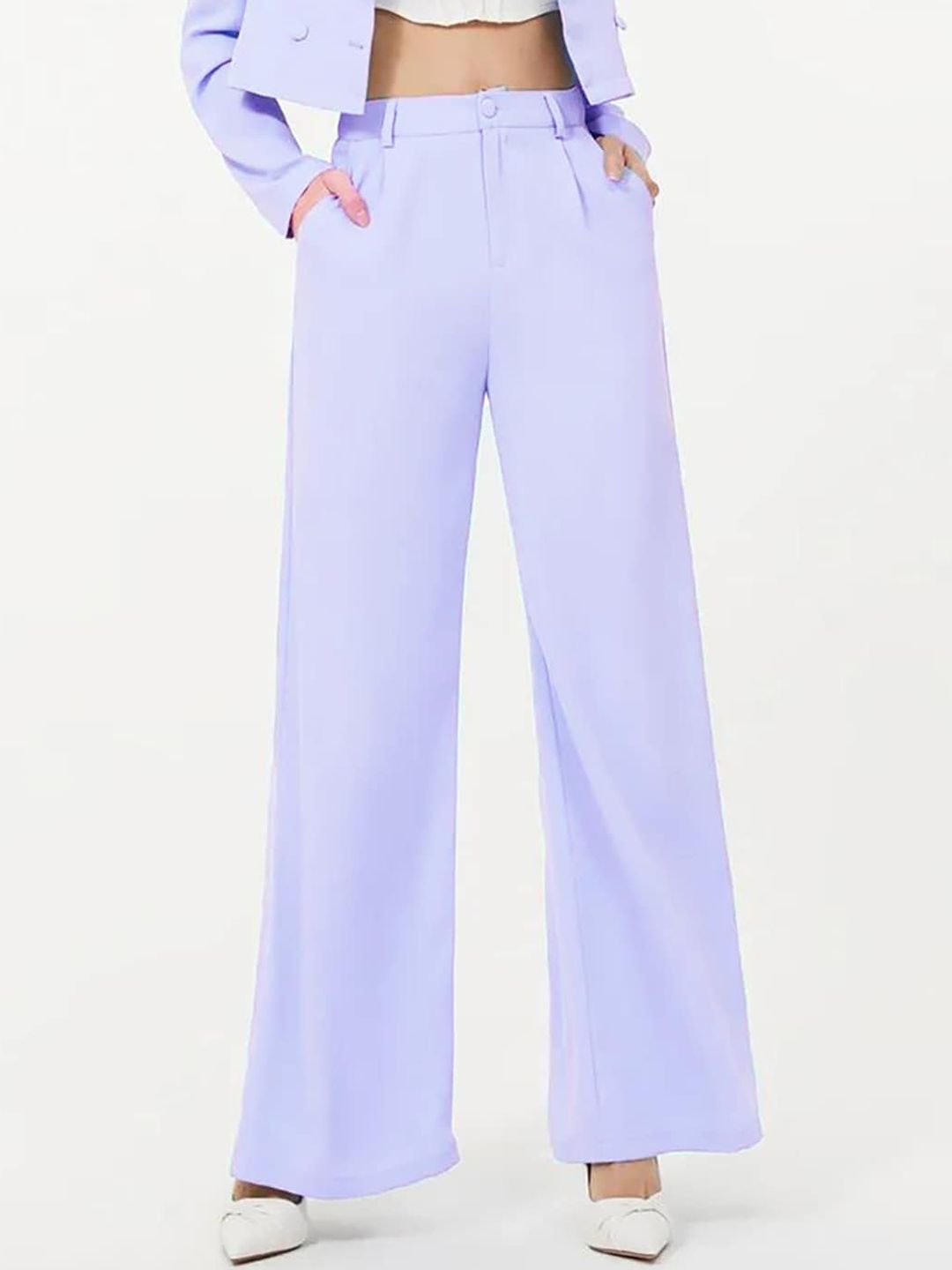 KOTTY Basics Women Relaxed Straight Leg Straight Fit High-Rise Easy Wash Pleated Trousers