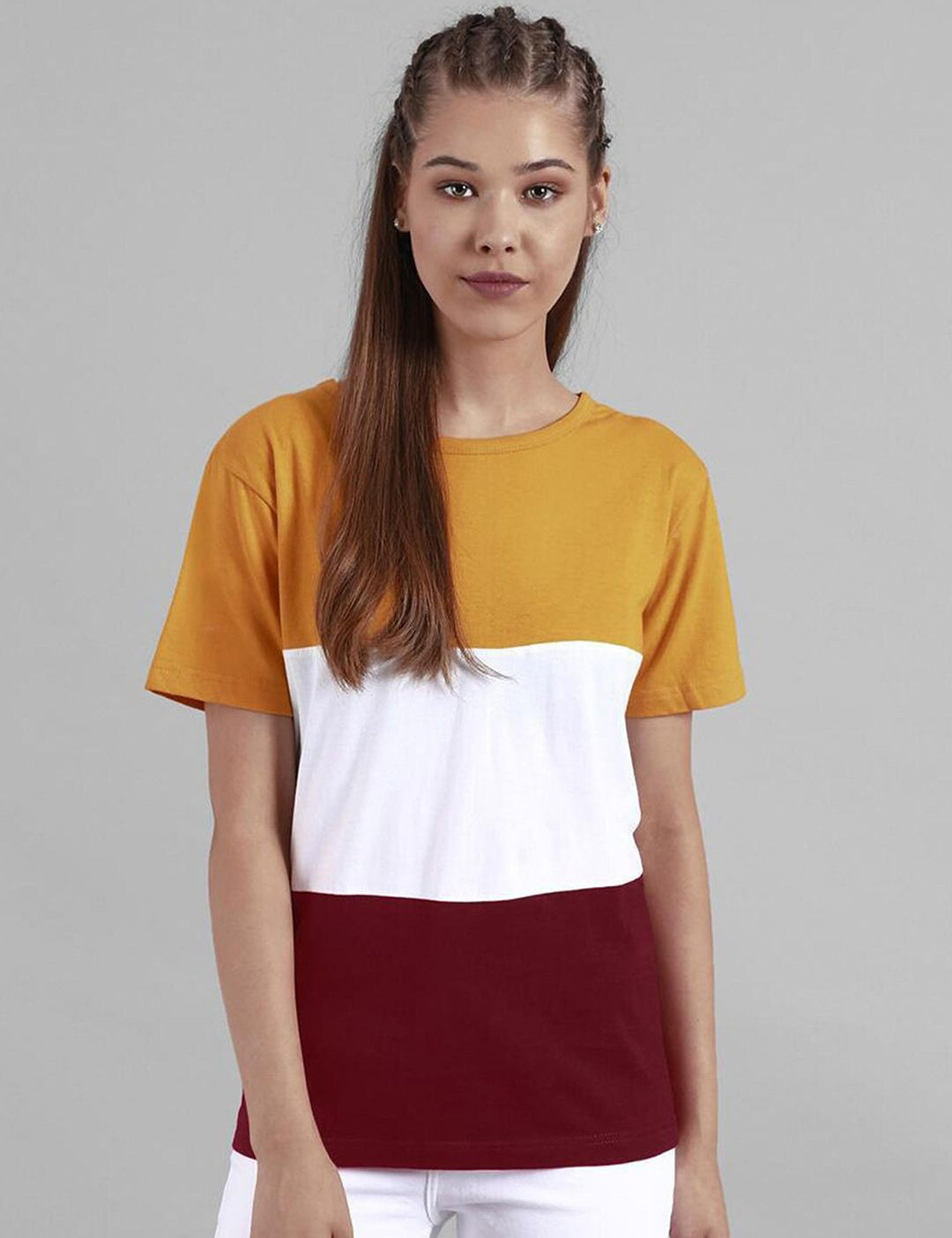 Kotty Colourblocked Round Neck Cotton T-shirt