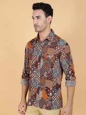 Kotty Men Relaxed Spread Collar Graphic Printed Cotton Casual Shirt