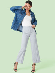 Kotty Women Spread Collar Solid Cotton Casual Denim Jacket