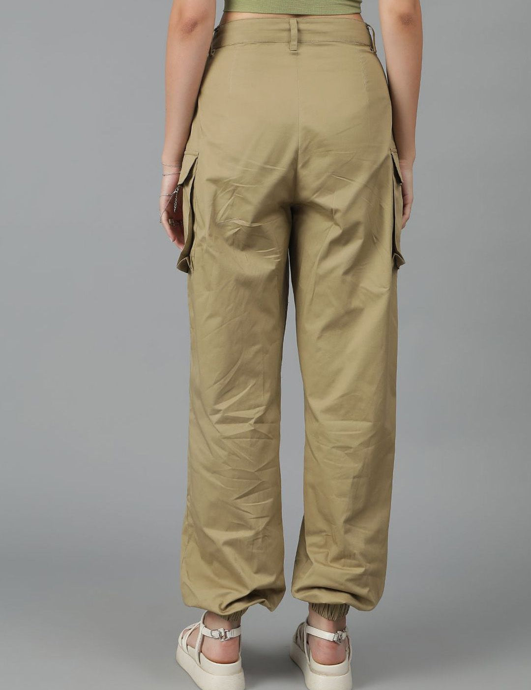 Kotty Women High-Rise Easy Wash Pleated Cotton Cargos Trousers