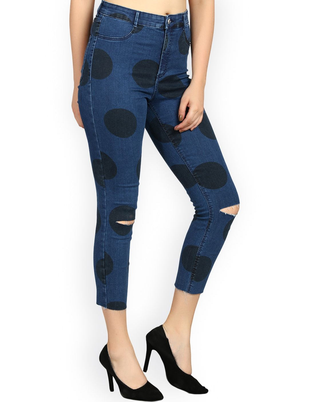 Kotty Women Blue Skinny Fit High-Rise Slash Knee Jeans