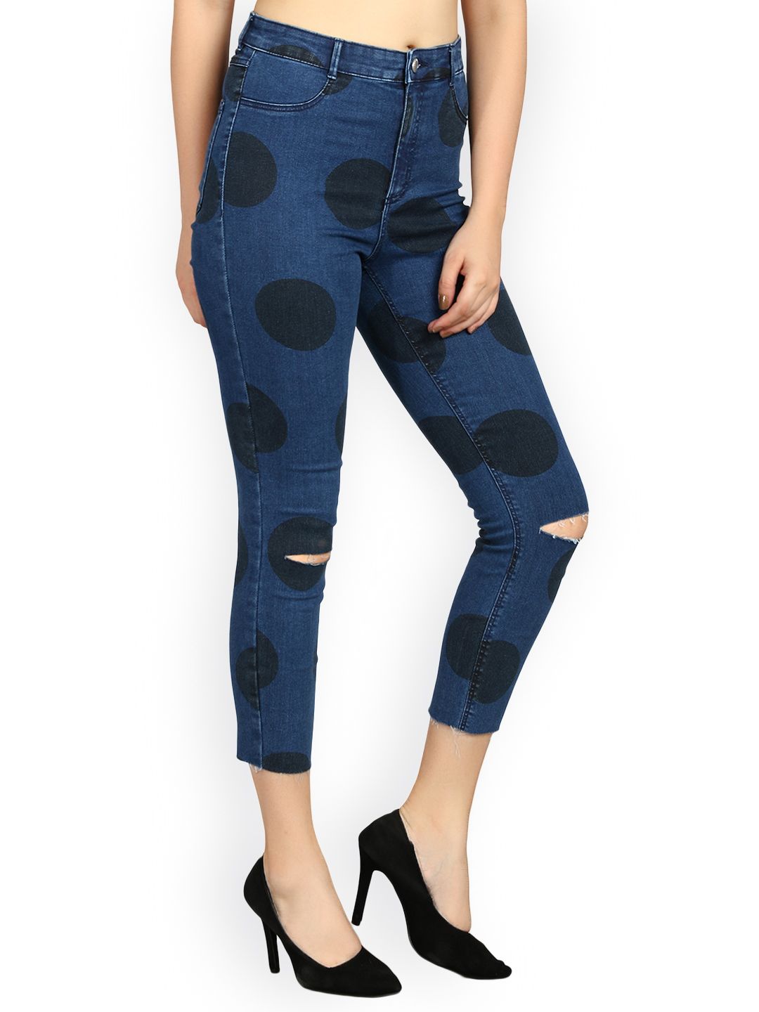 Kotty Women Blue Skinny Fit High-Rise Slash Knee Jeans