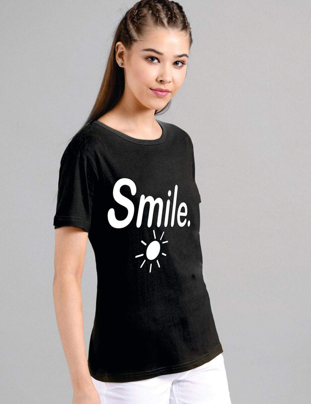 Kotty Women Black Printed Round Neck T-shirt