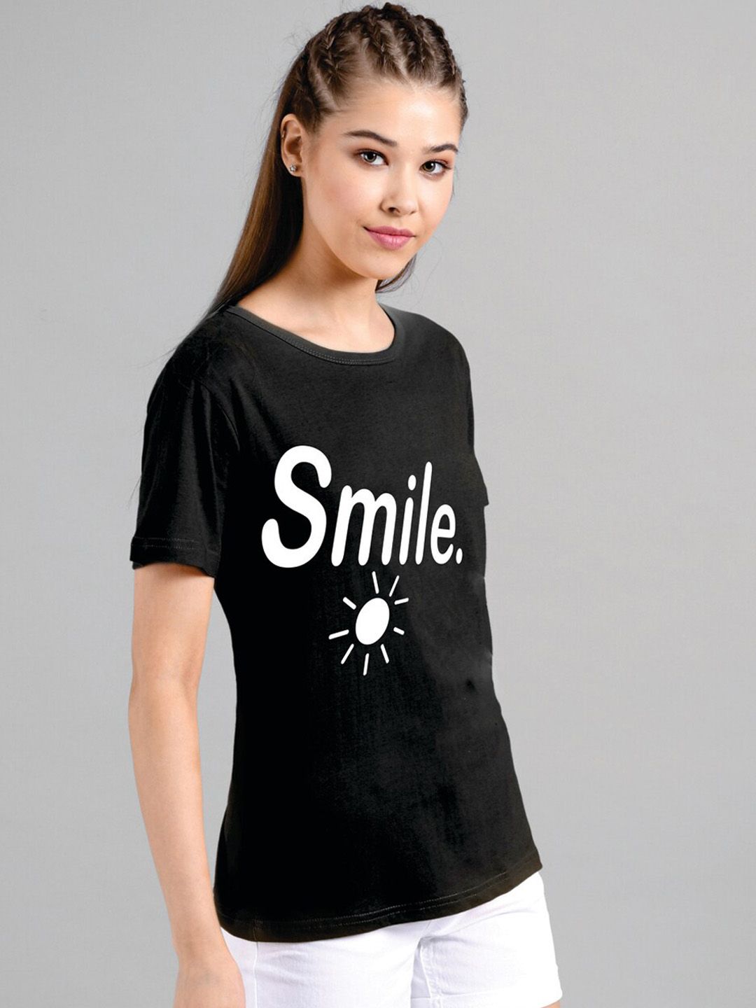 Kotty Women Black Printed Round Neck T-shirt