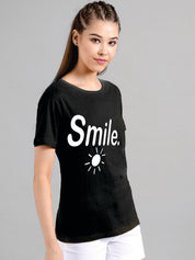 Kotty Women Black Printed Round Neck T-shirt