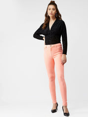 Kotty Women Peach-Coloured Skinny Fit High-Rise Clean Look Jeans
