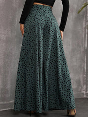 Kotty Women Green Printed Relaxed Flared High-Rise Easy Wash Trousers