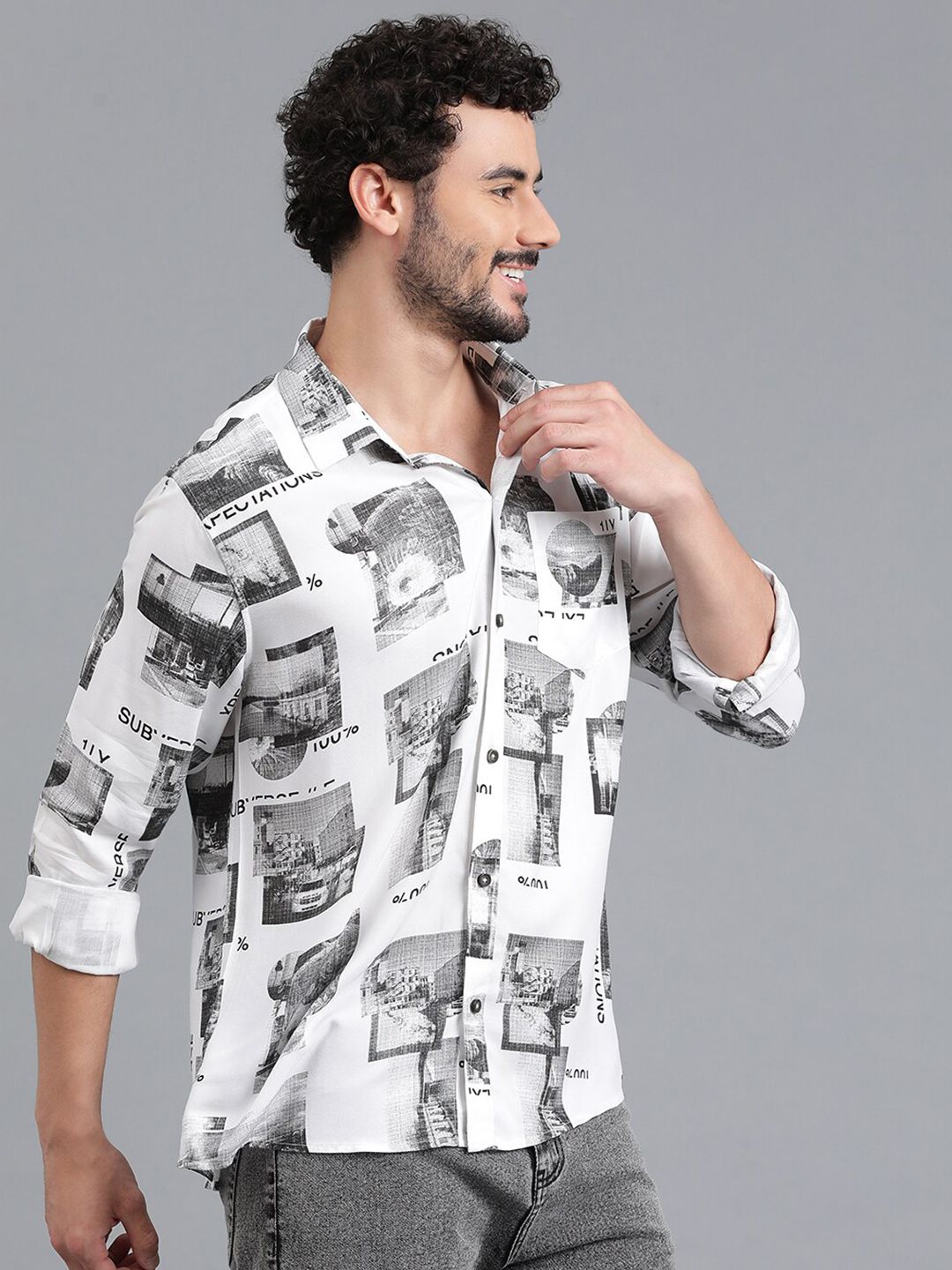 Kotty White Graphic Printed Casual Shirt
