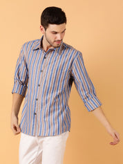 Kotty Men Relaxed Spread Collar Striped Casual Shirt