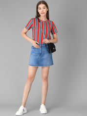 Kotty Striped Round Neck Cotton T-shirt