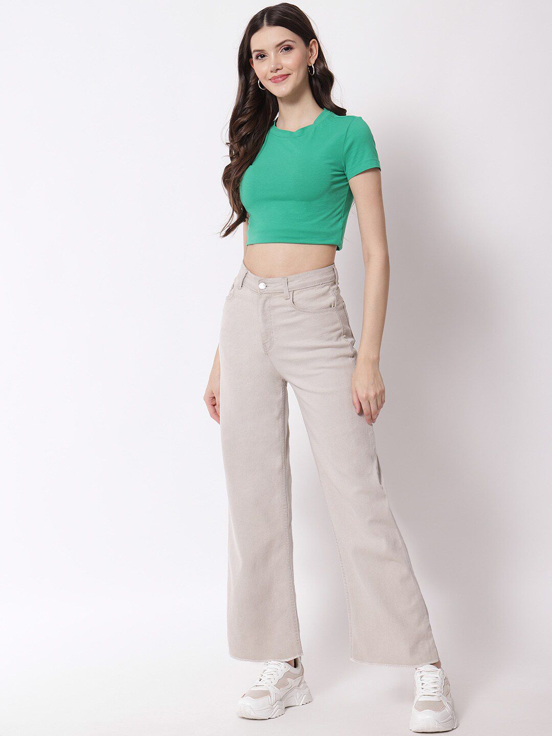 Kotty Women Off White Jean Flared High-Rise Stretchable Jeans