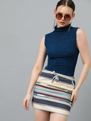 Kotty Blue High Neck Sleeveless Fitted Top