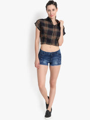 Kotty Women Navy Blue Washed Regular Fit Hot Pants