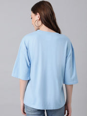 Kotty Typography Printed Drop-Shoulder Sleeves Oversized T-shirt