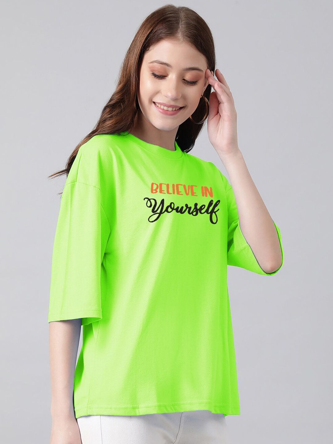 Kotty Printed Drop-Shoulder Sleeves Cotton T-shirt